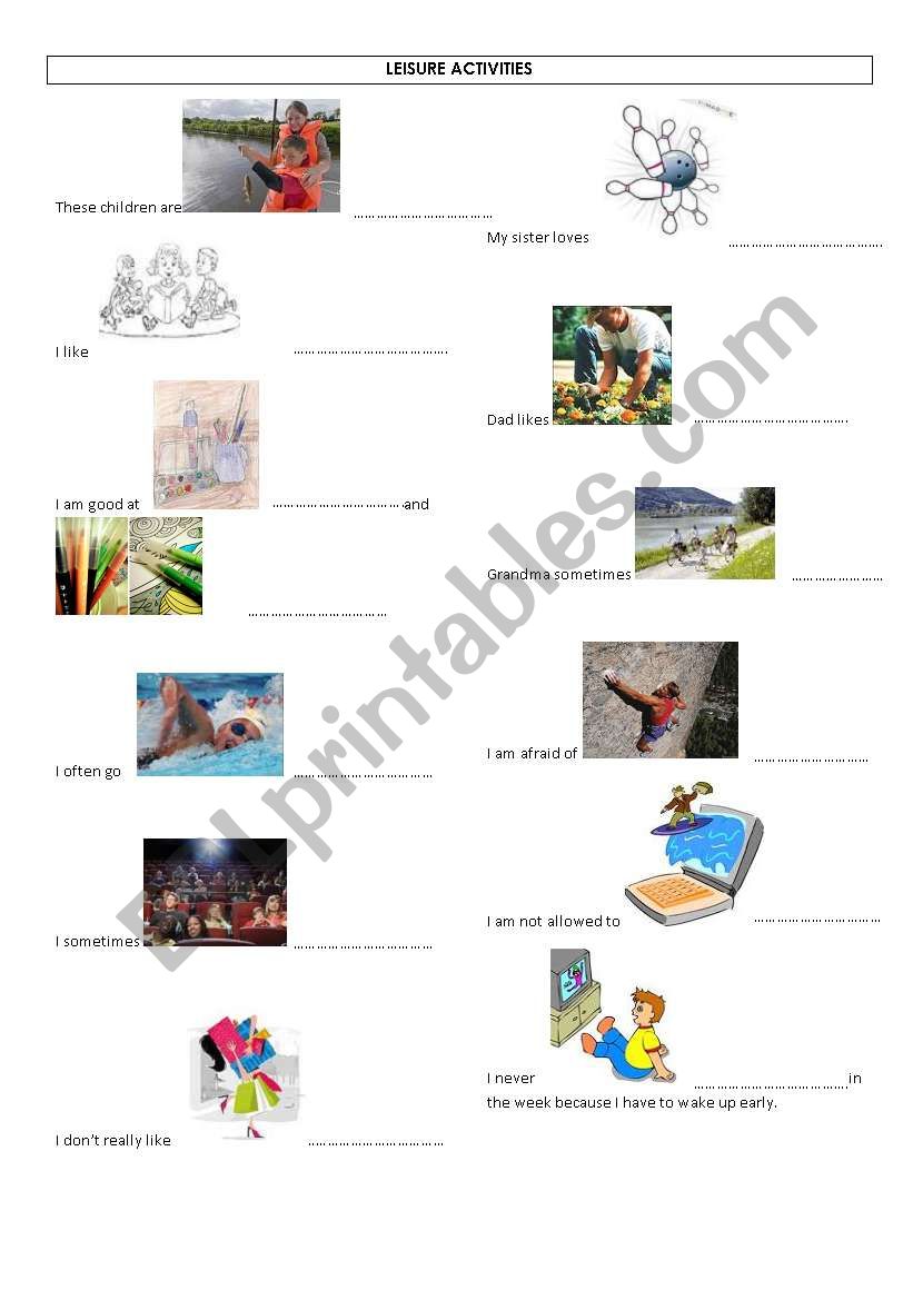 Leisure activities worksheet