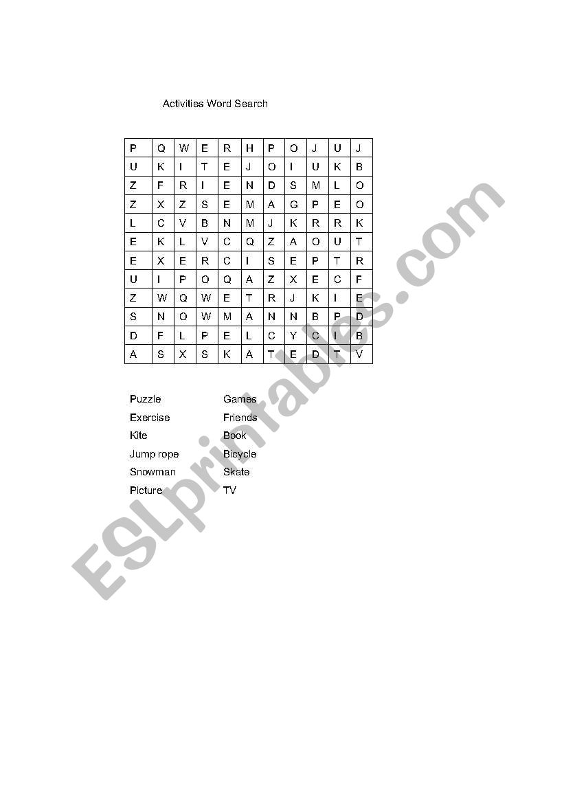 Activities Wordsearch worksheet