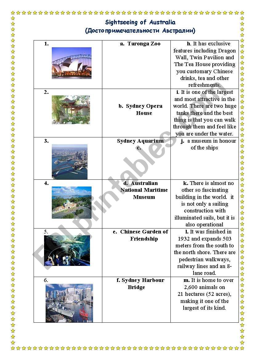 Sightseeings of Australia worksheet