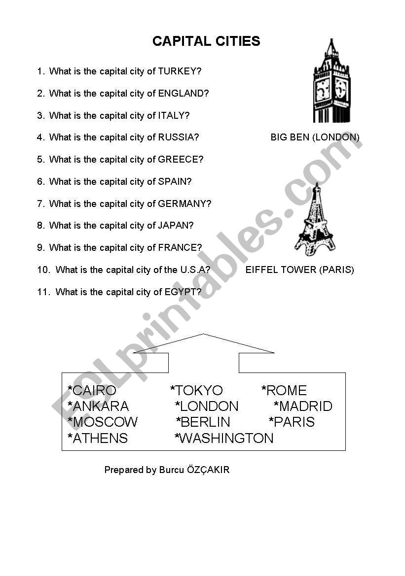 CAPITAL CITIES worksheet