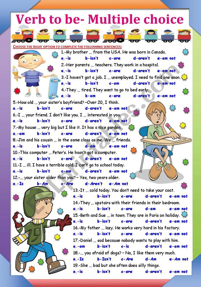 Verb to be -Multiple choice (KEY INCLUDED)