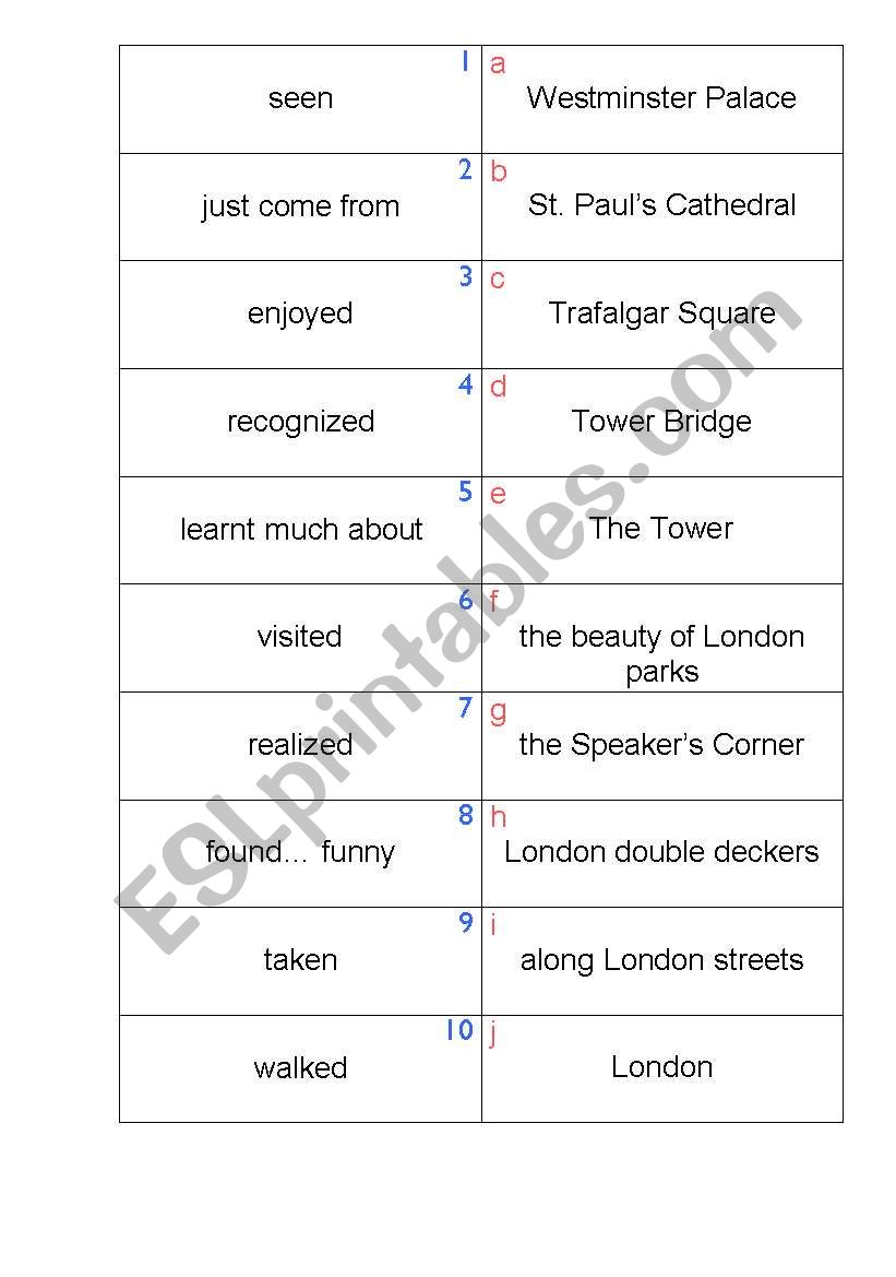 Matching games worksheet