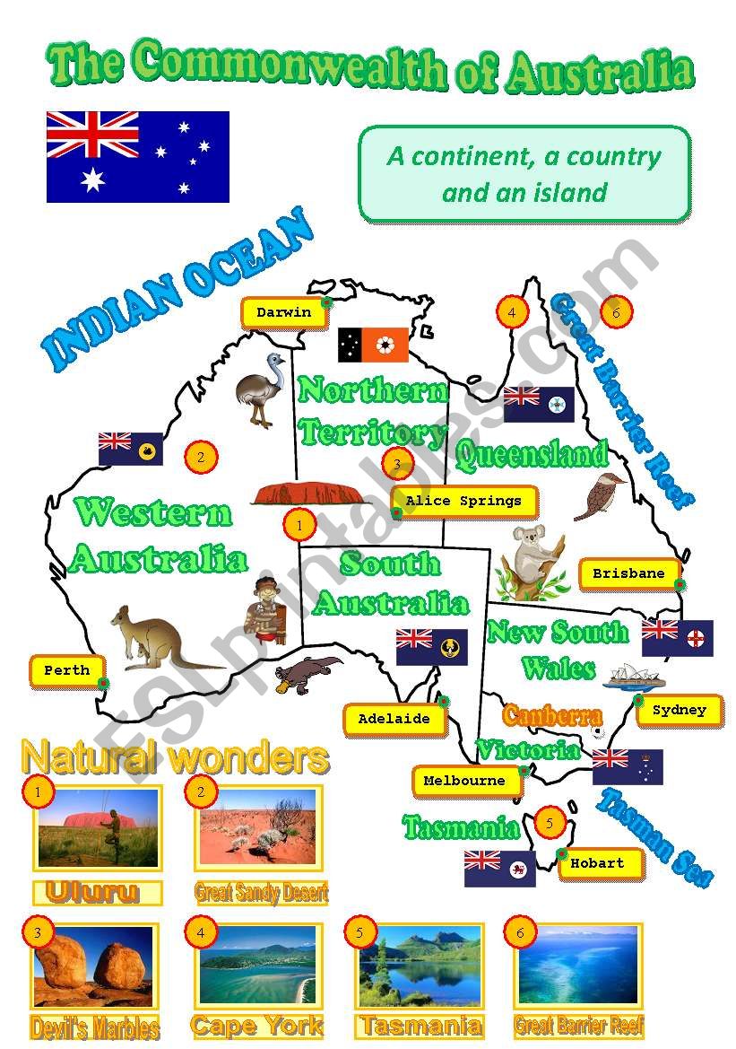 længes efter Kompliment fløde A map of Australia - ESL worksheet by Diana561