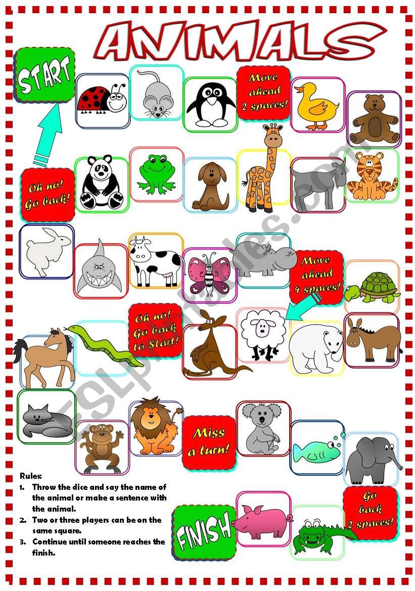 Animals - boardgame worksheet