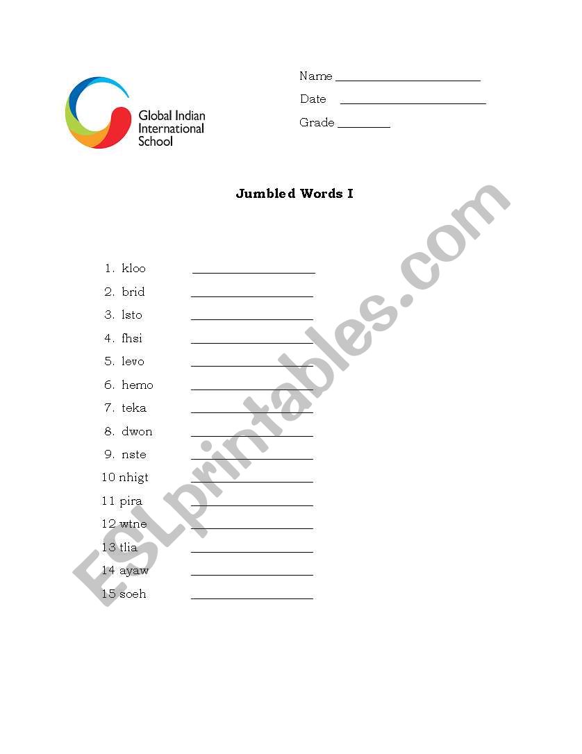 Jumbled words worksheet