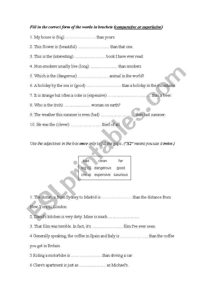 Comparative and Superlative worksheet