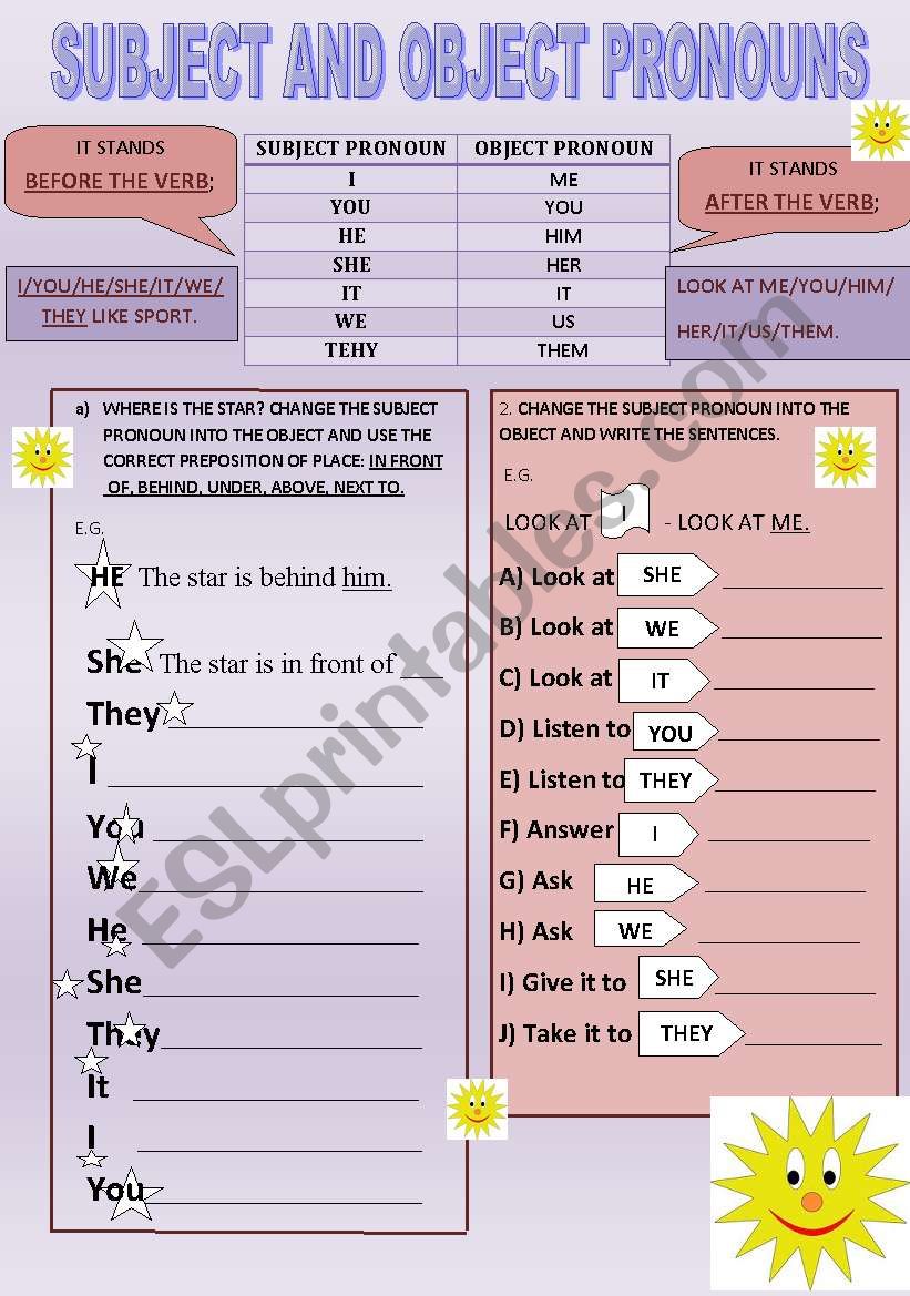 SUBJECT AND OBJECT PRONOUNS PRACTICE