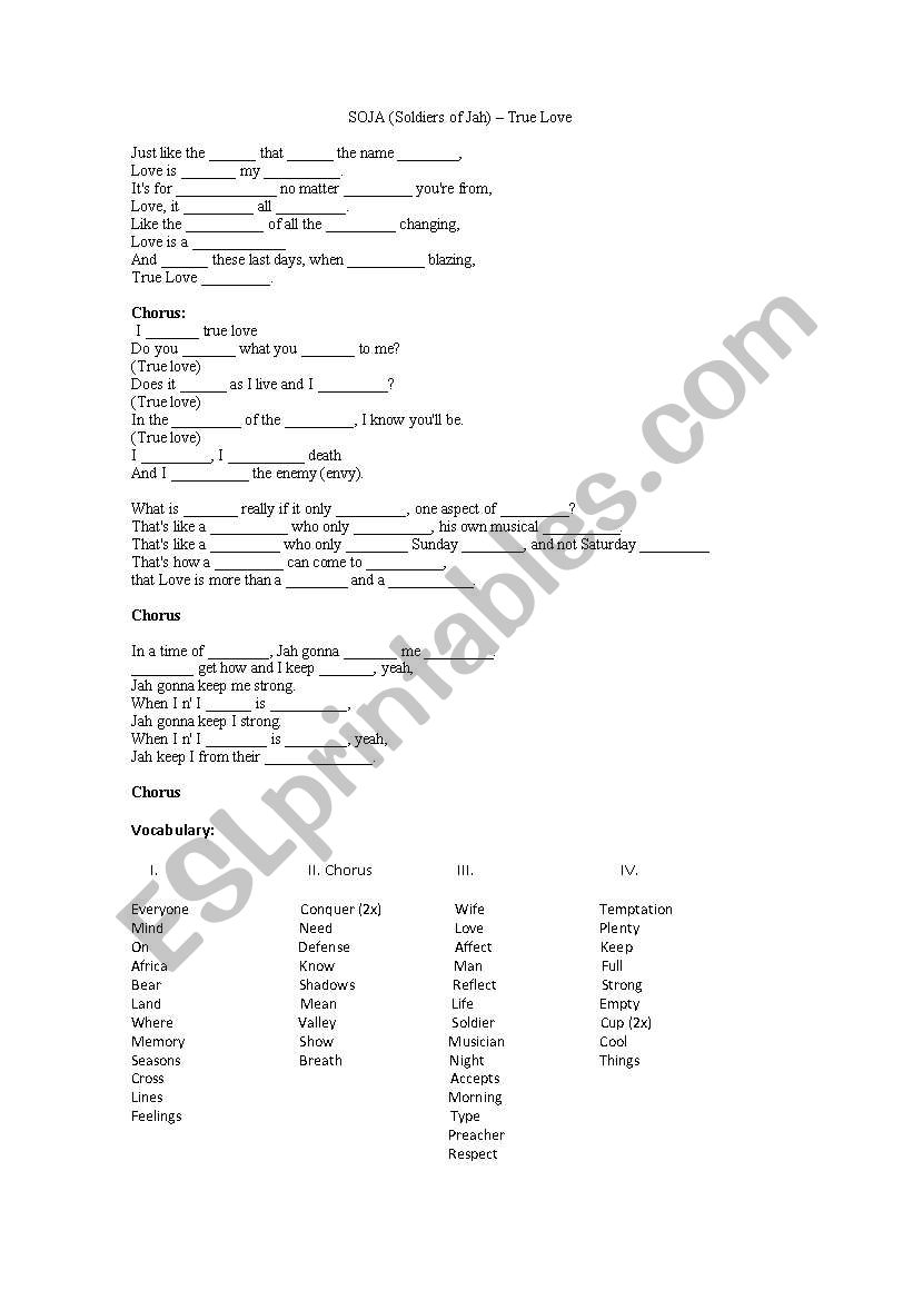 S.O.J.A. - True Love worksheet