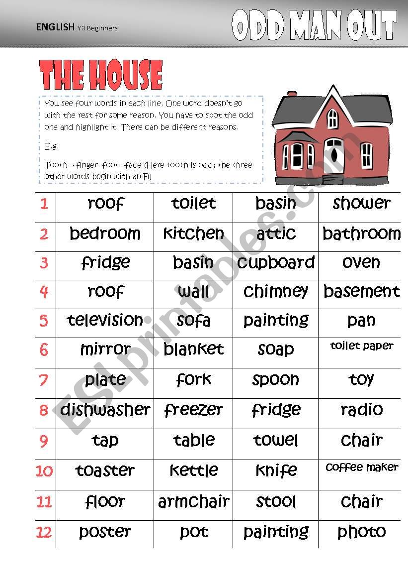 Odd One Out -THE HOUSE worksheet