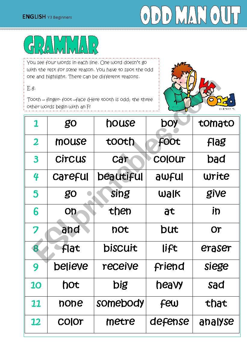 Odd One Out -GRAMMAR worksheet