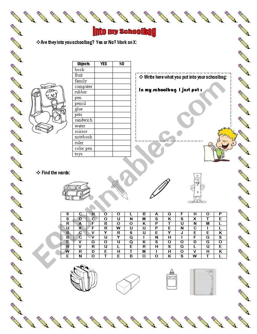 Into my Schoolbag worksheet