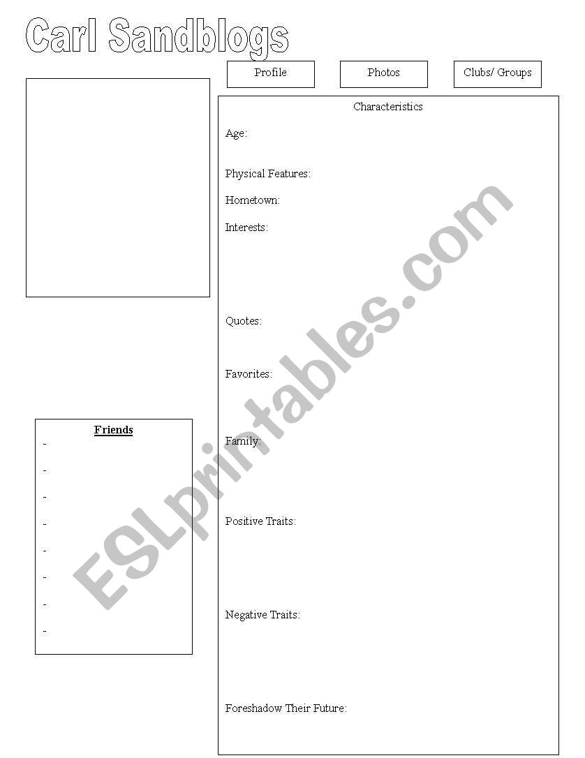 Book Report worksheet