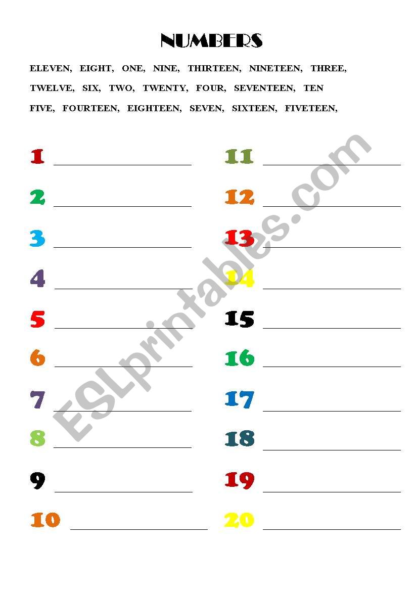 match the numbers worksheet