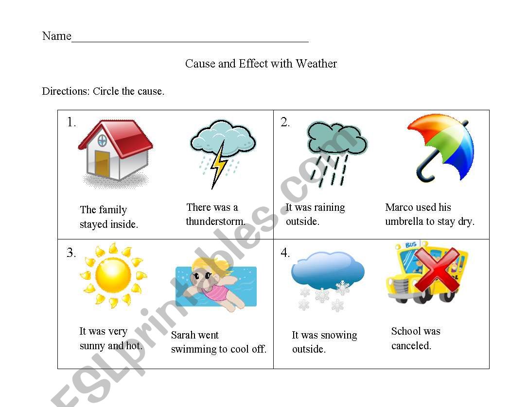 English Worksheets Cause And Effect Weather Worksheet