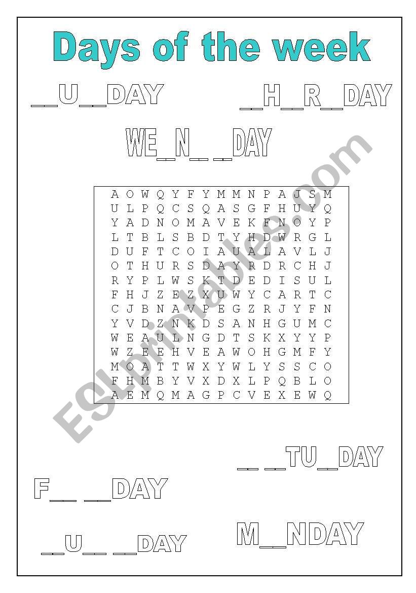 Days of the week worksheet