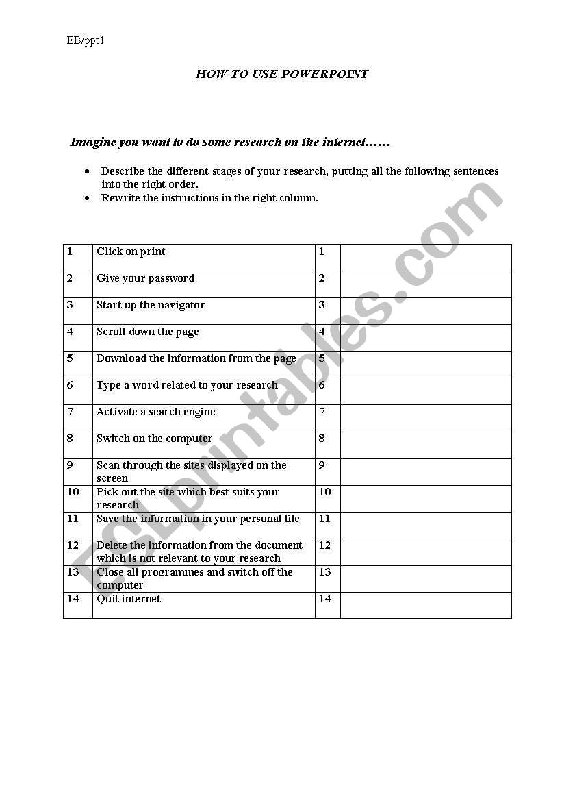 POWERPOINT  PRESENTATION worksheet