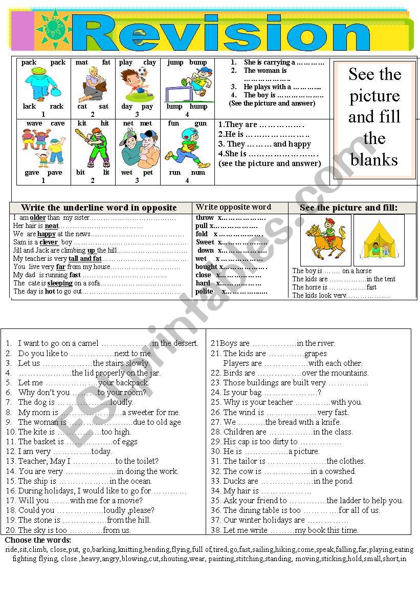 Revision  exercises worksheet