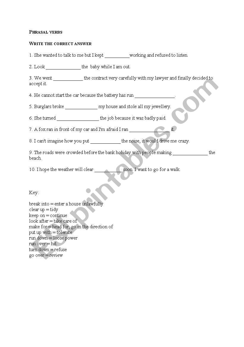 phrasal verbs exercise  worksheet