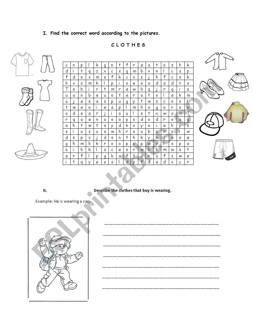 Word serch about clothes worksheet
