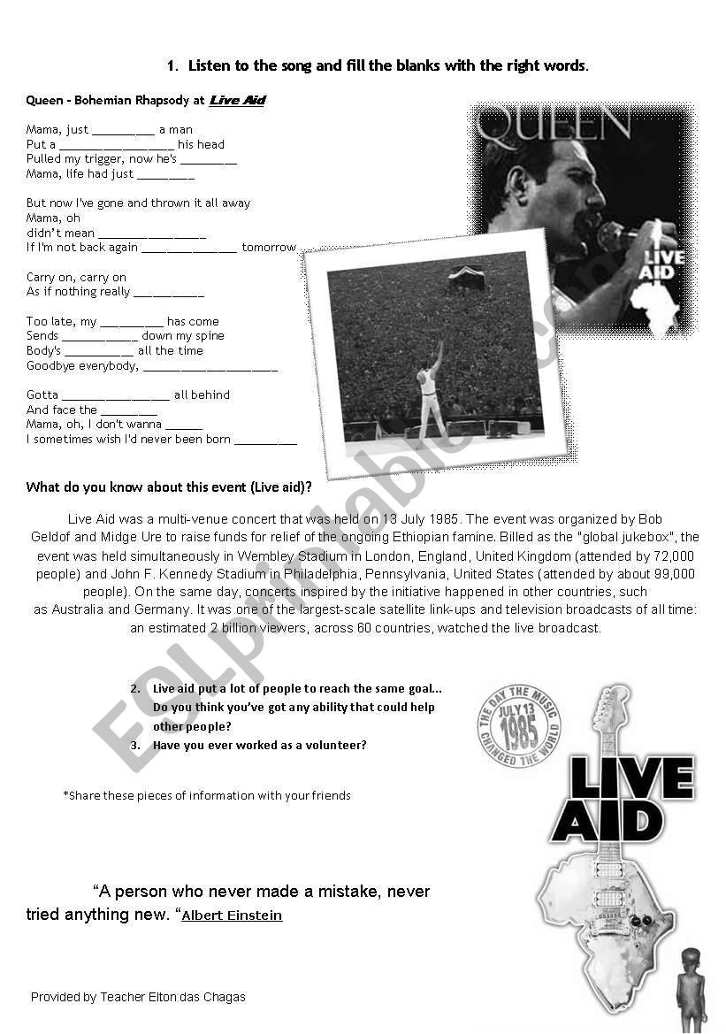 Queen - Bohemian Rhapsody worksheet
