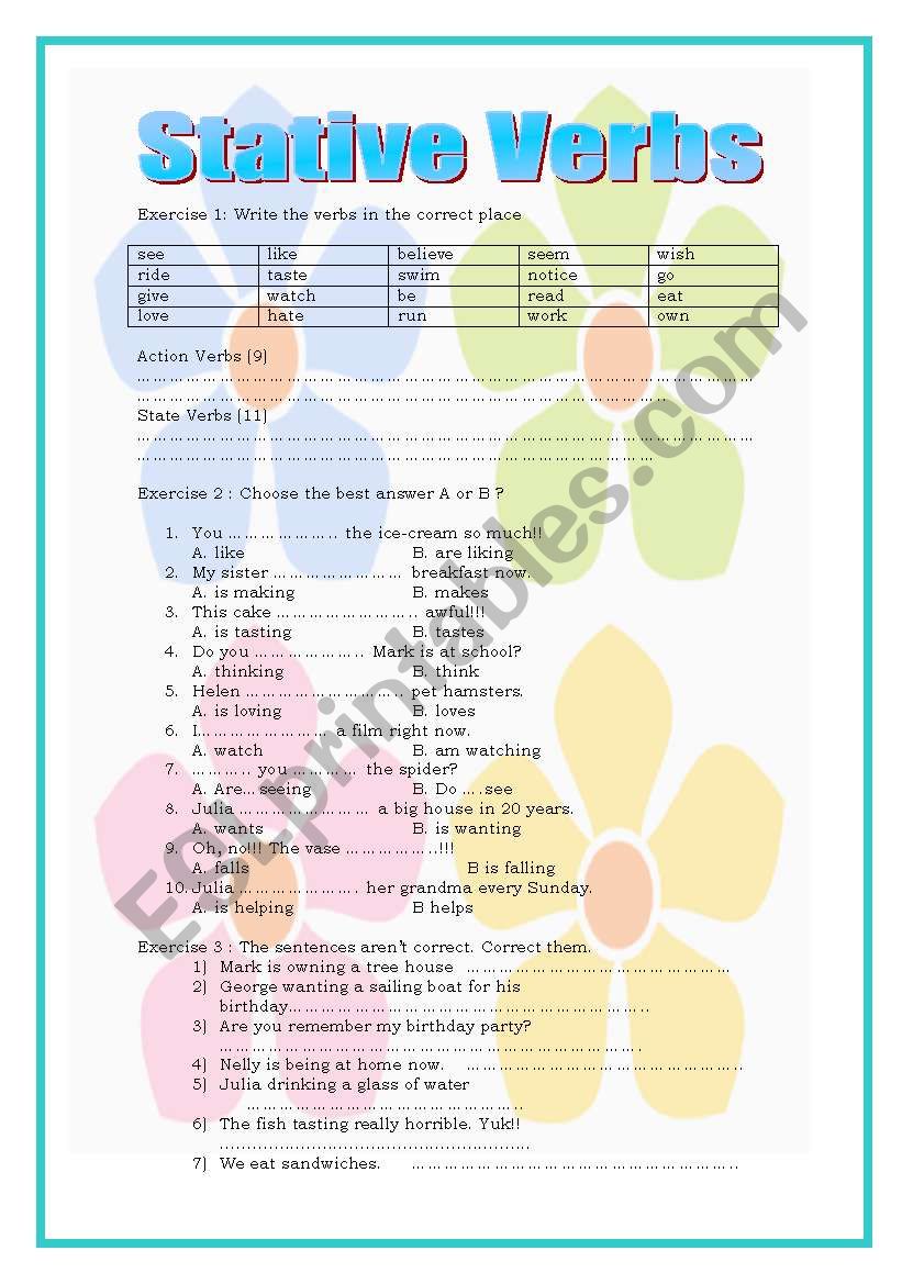 Stative Verbs worksheet