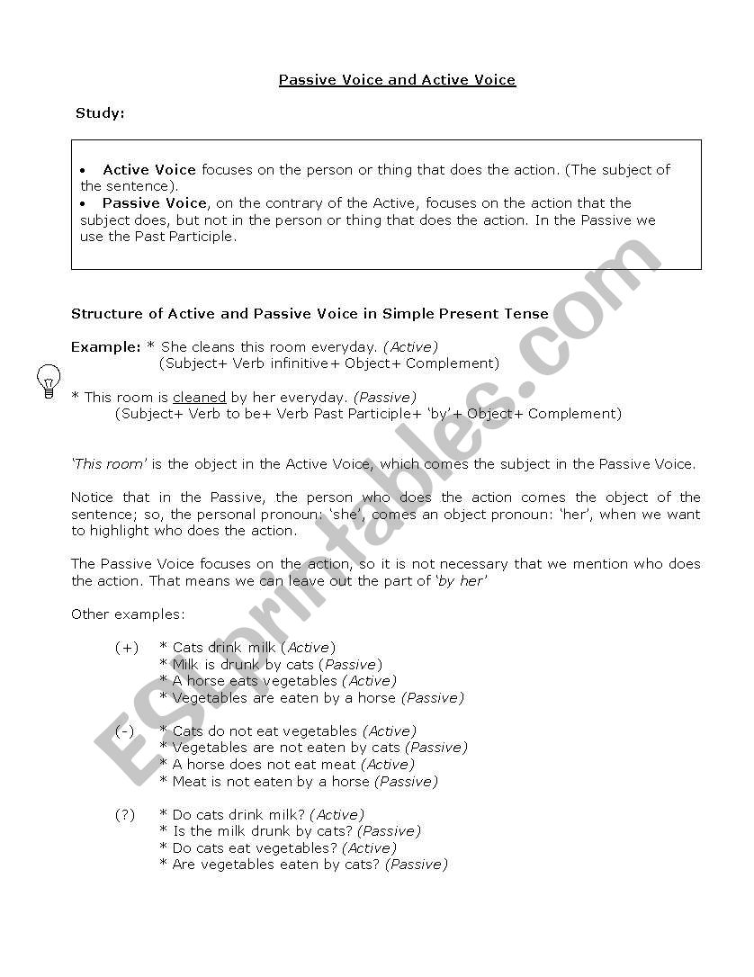 Passive Voice VS Active Voice worksheet