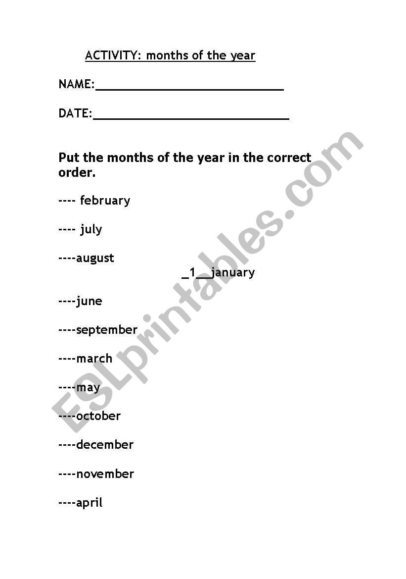 Months of the year worksheet