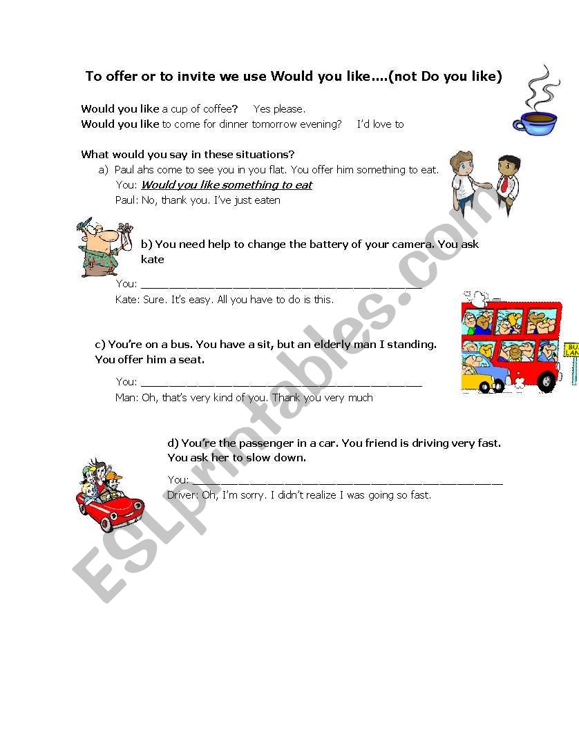 would you like....? worksheet