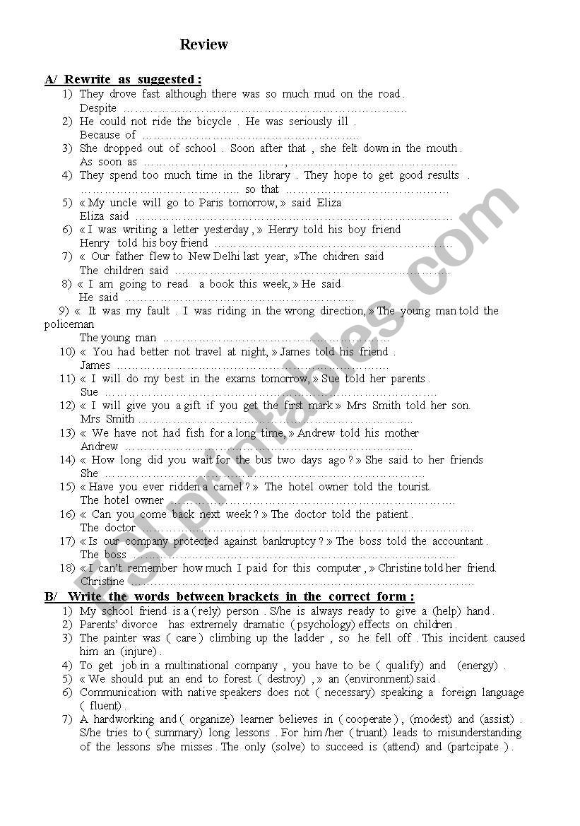 General  review   worksheet