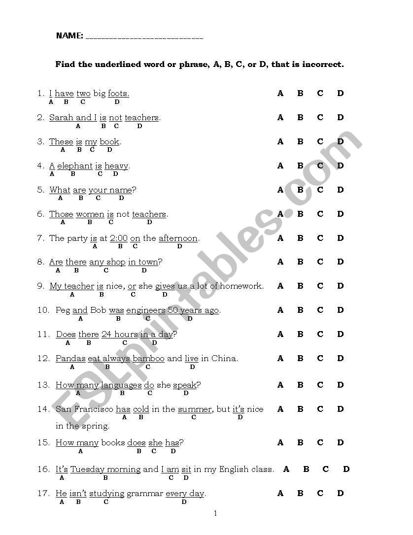 ERROR ANALYSIS worksheet