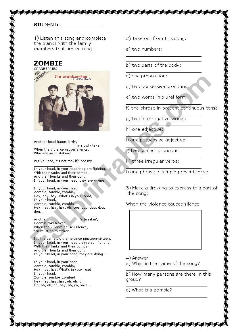 GRAMMAR REVIEW WITH A SONG worksheet