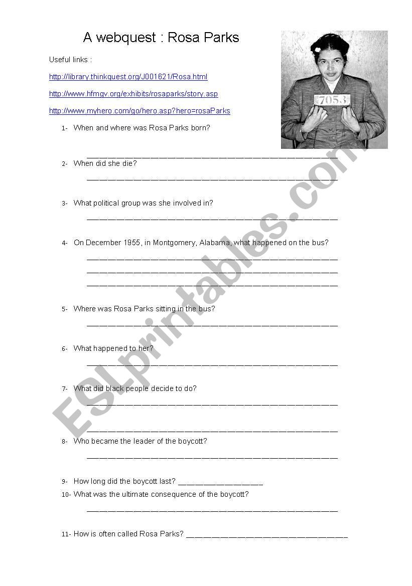 A webquest : Rosa Parks worksheet