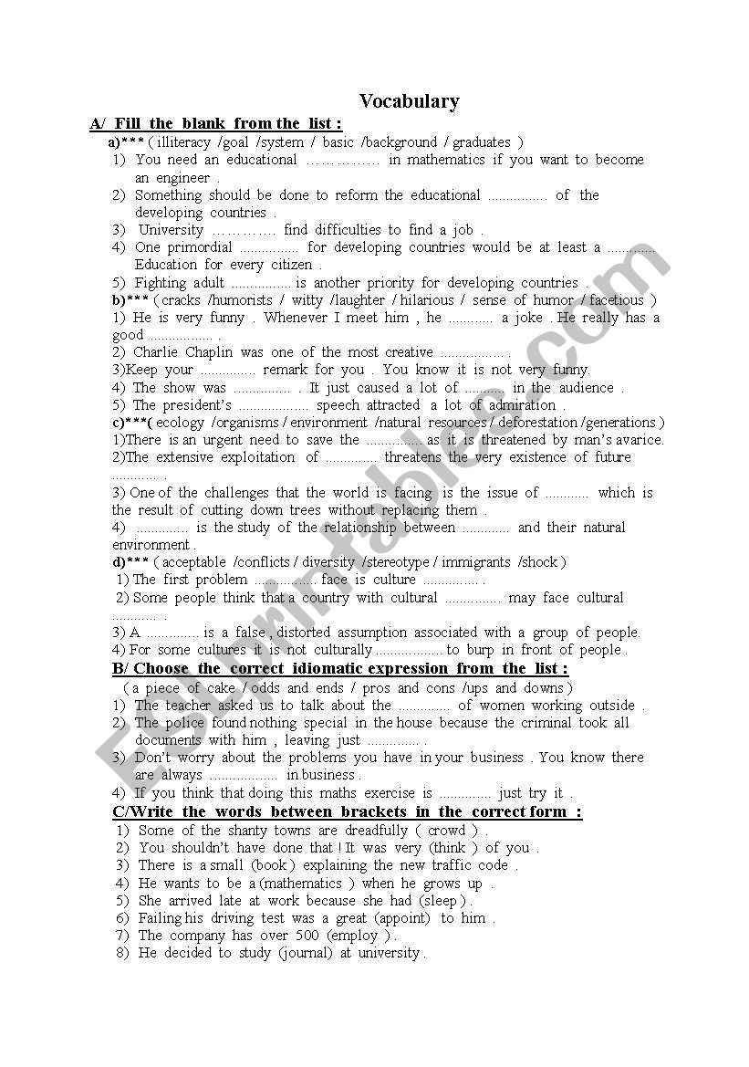 education  humor  idioms   worksheet