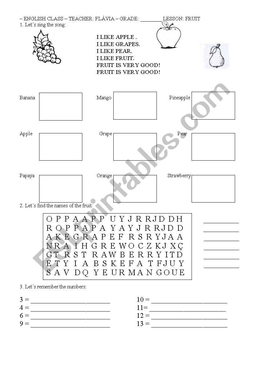 fruit and numbers worksheet