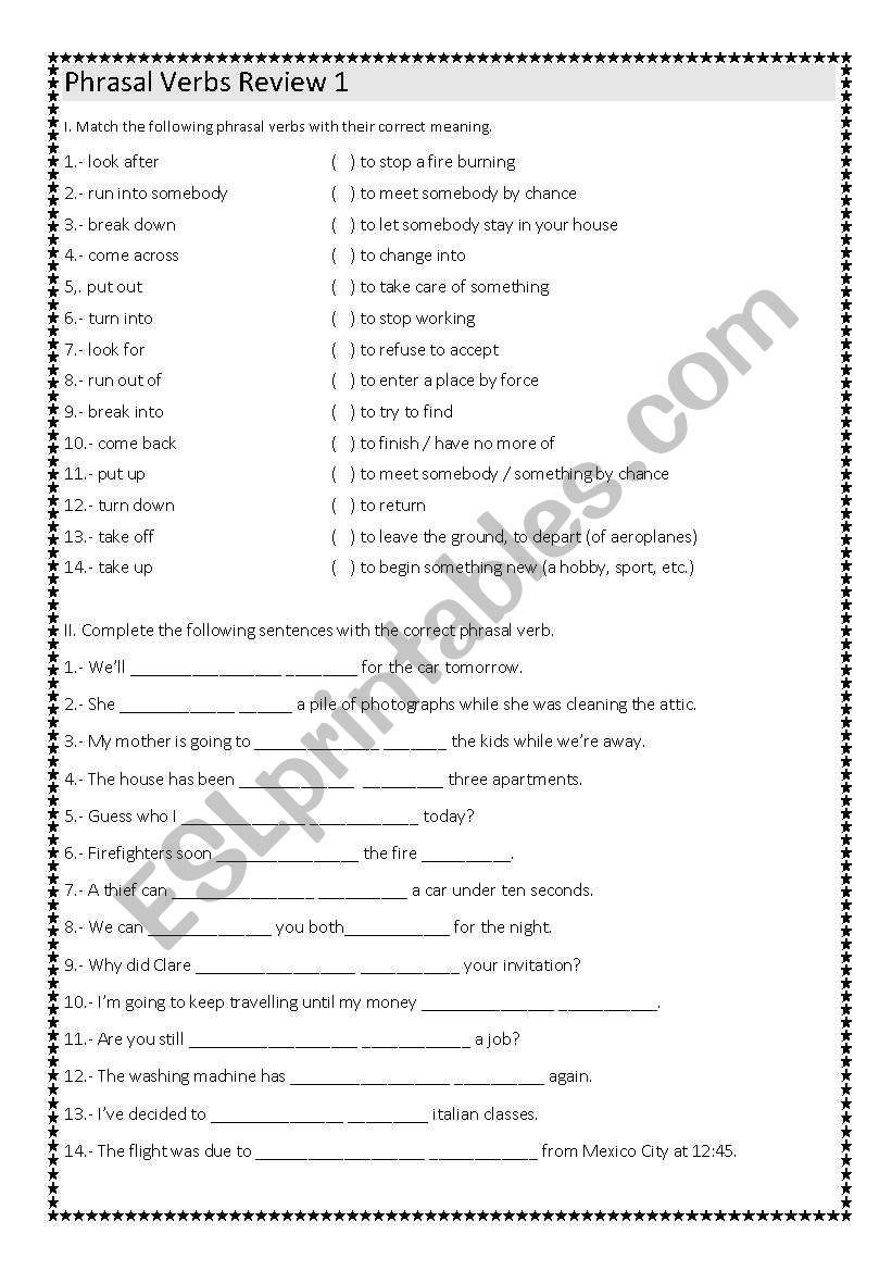 Phrasal Verbs Review 1 worksheet