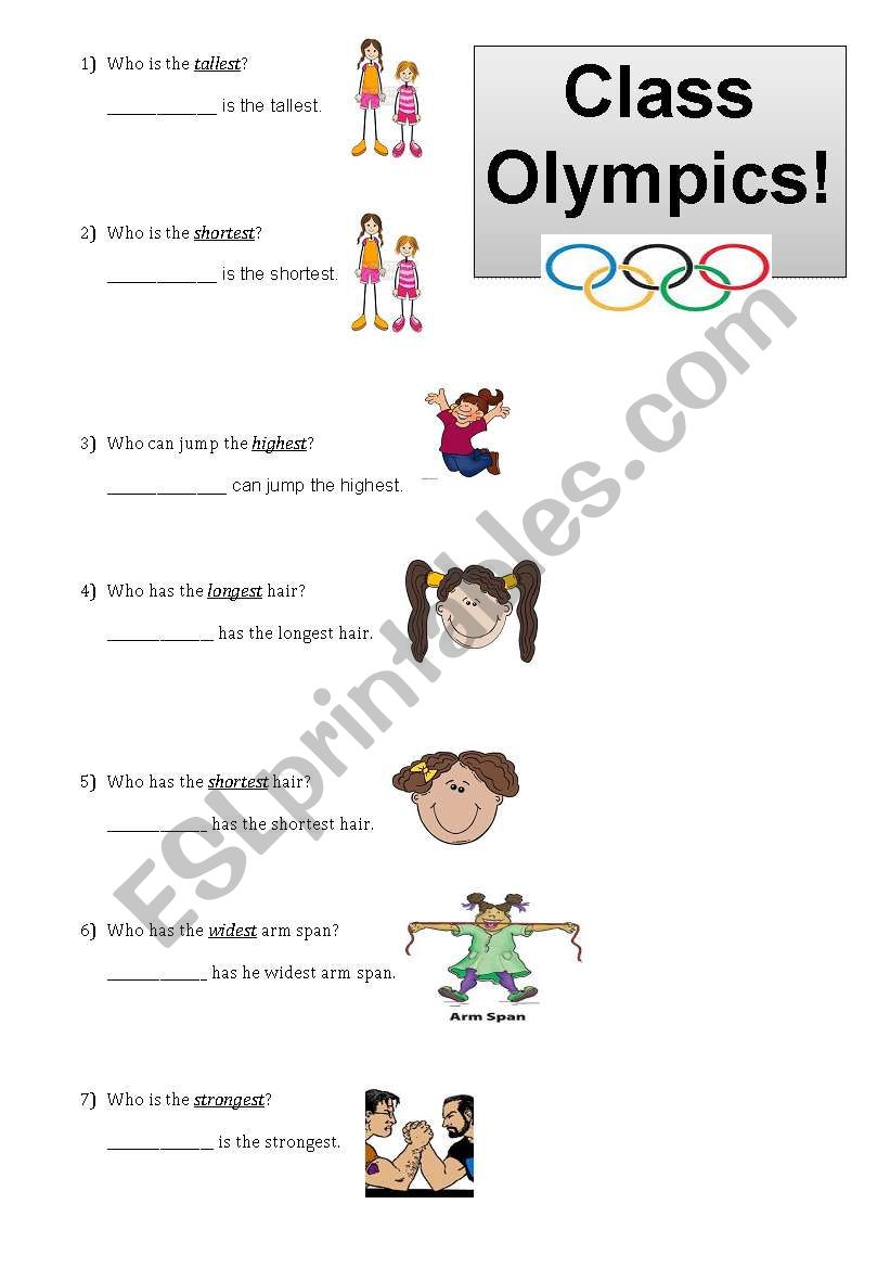 Class Superlative Olympics worksheet