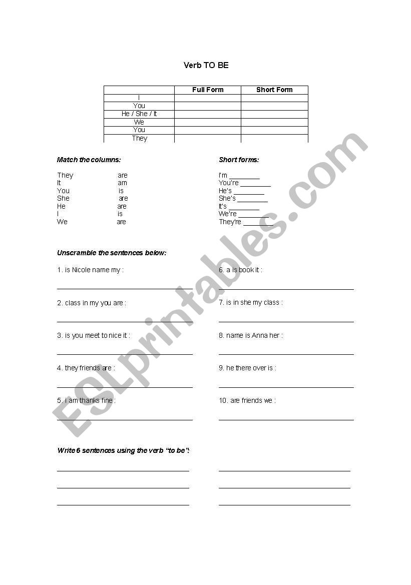 Verb TO BE worksheet