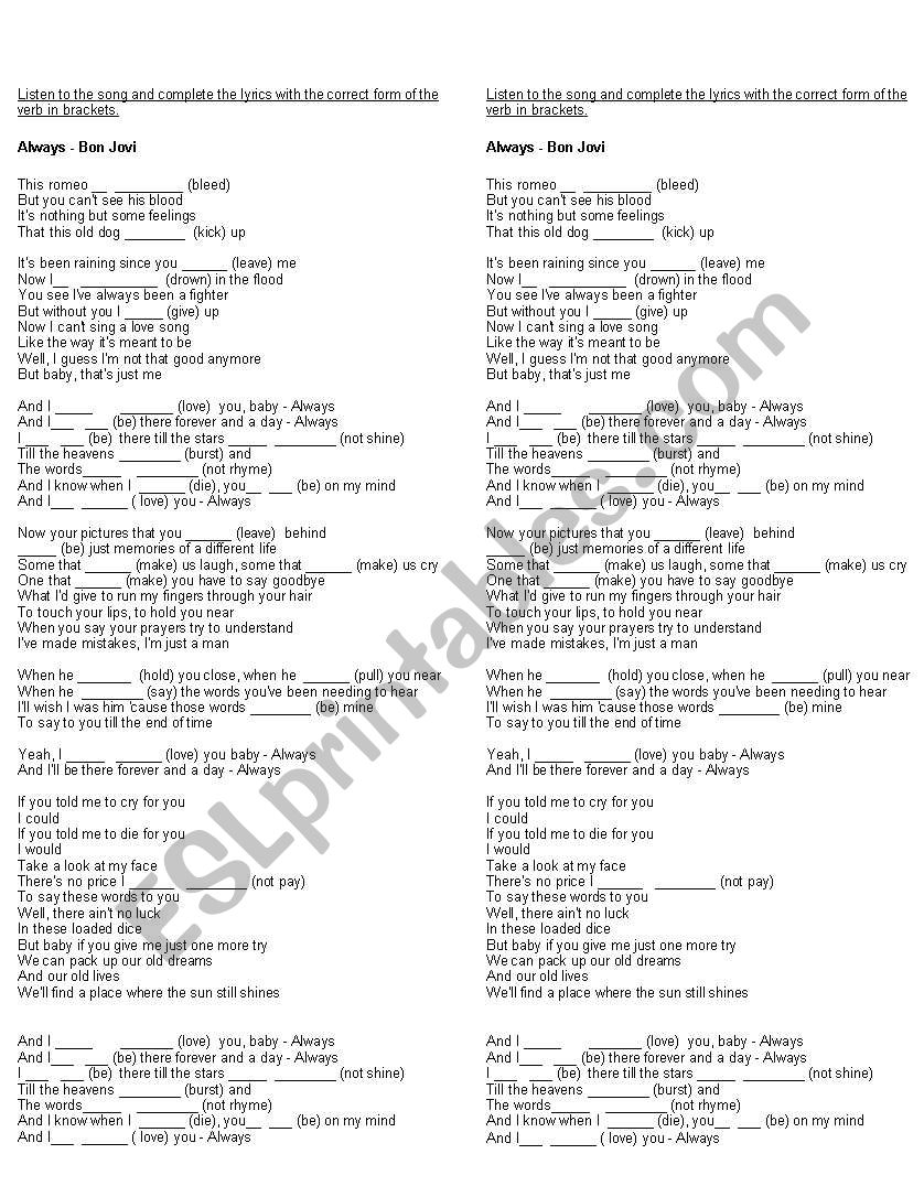  Always by Bon Jovi worksheet