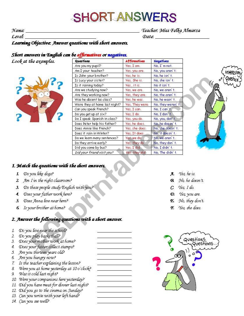 Worksheet: Short Answers worksheet