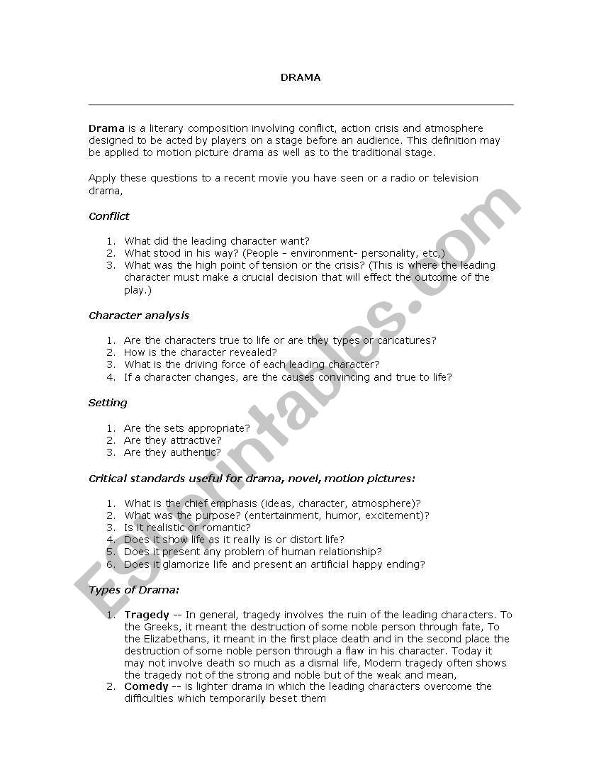 drama worksheet