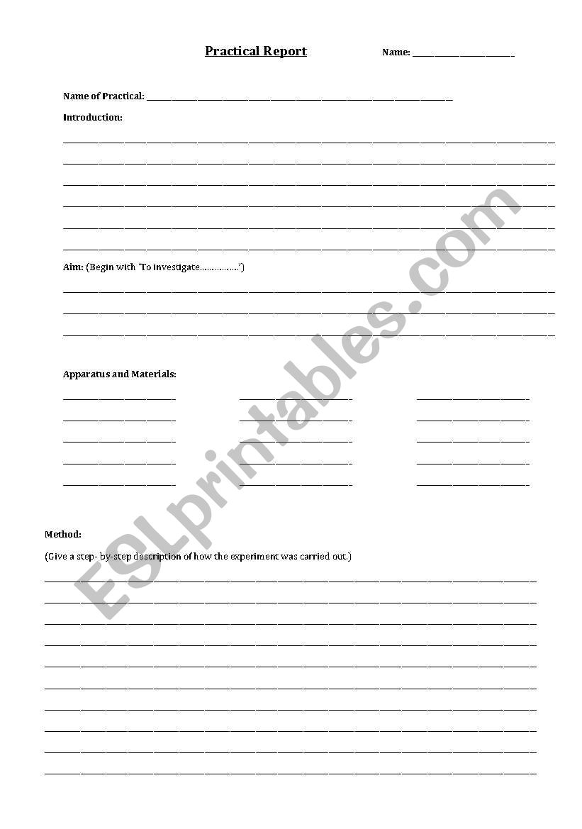 Outline for a practical report in Science