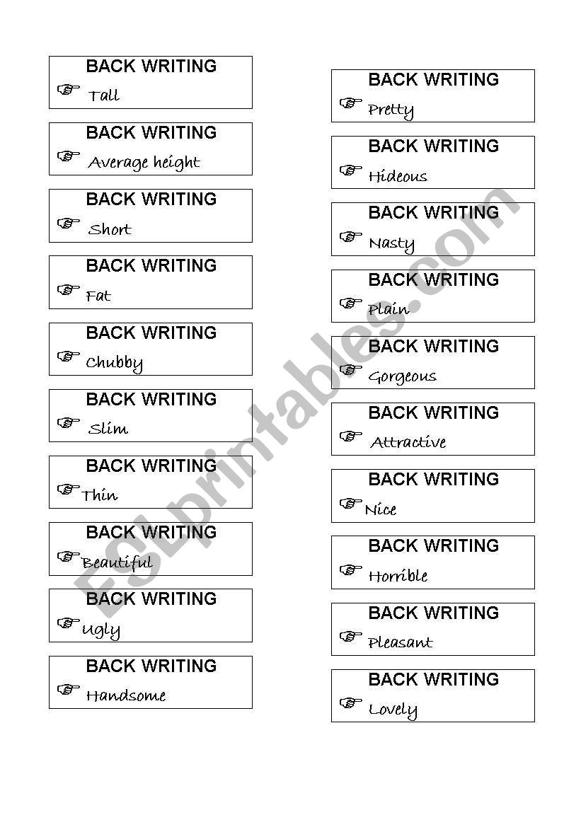 Back Writing - Adjectives worksheet