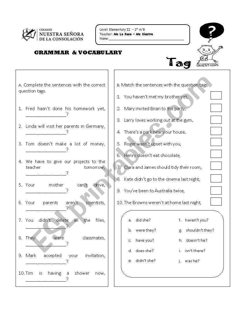 TAG QUESTIONS worksheet