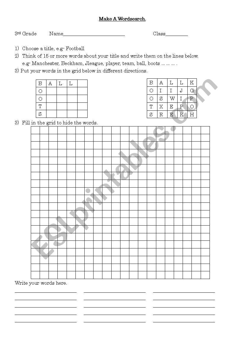 DIY Wordsearch worksheet