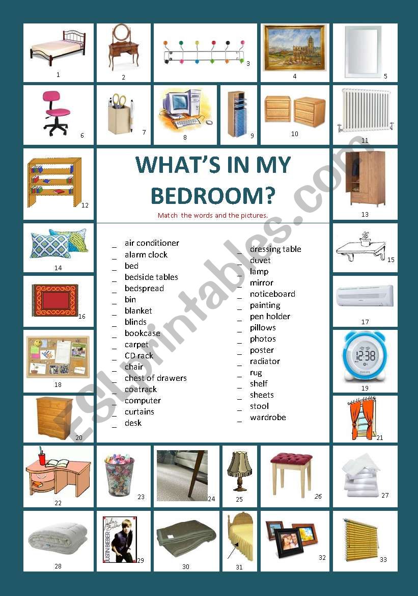 Whats in my bedroom? worksheet