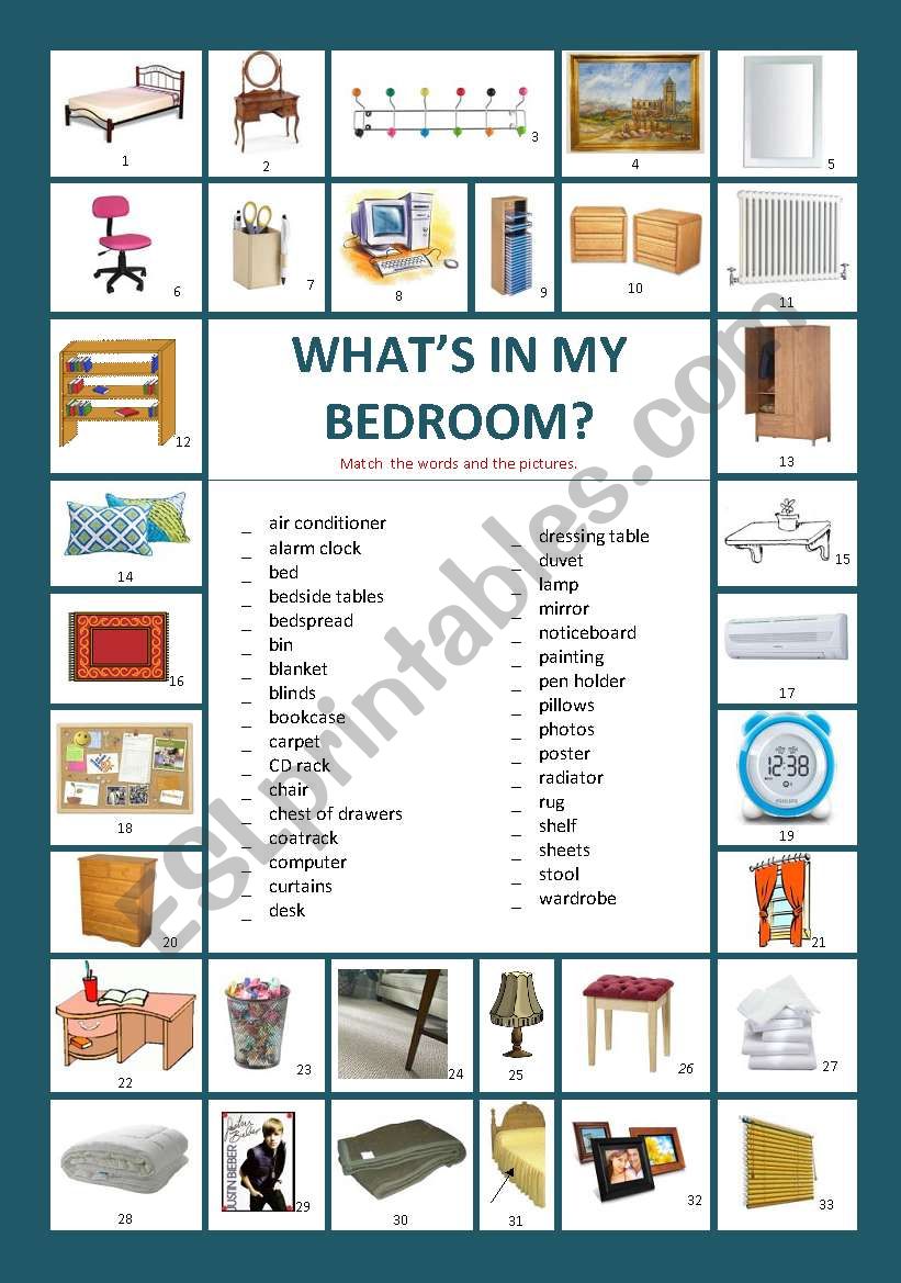 WhatÂ´s in my bedroom? worksheet