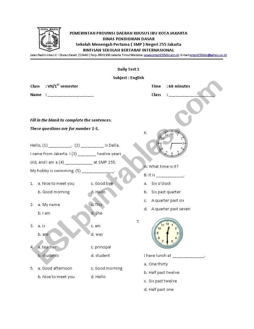 English Test worksheet