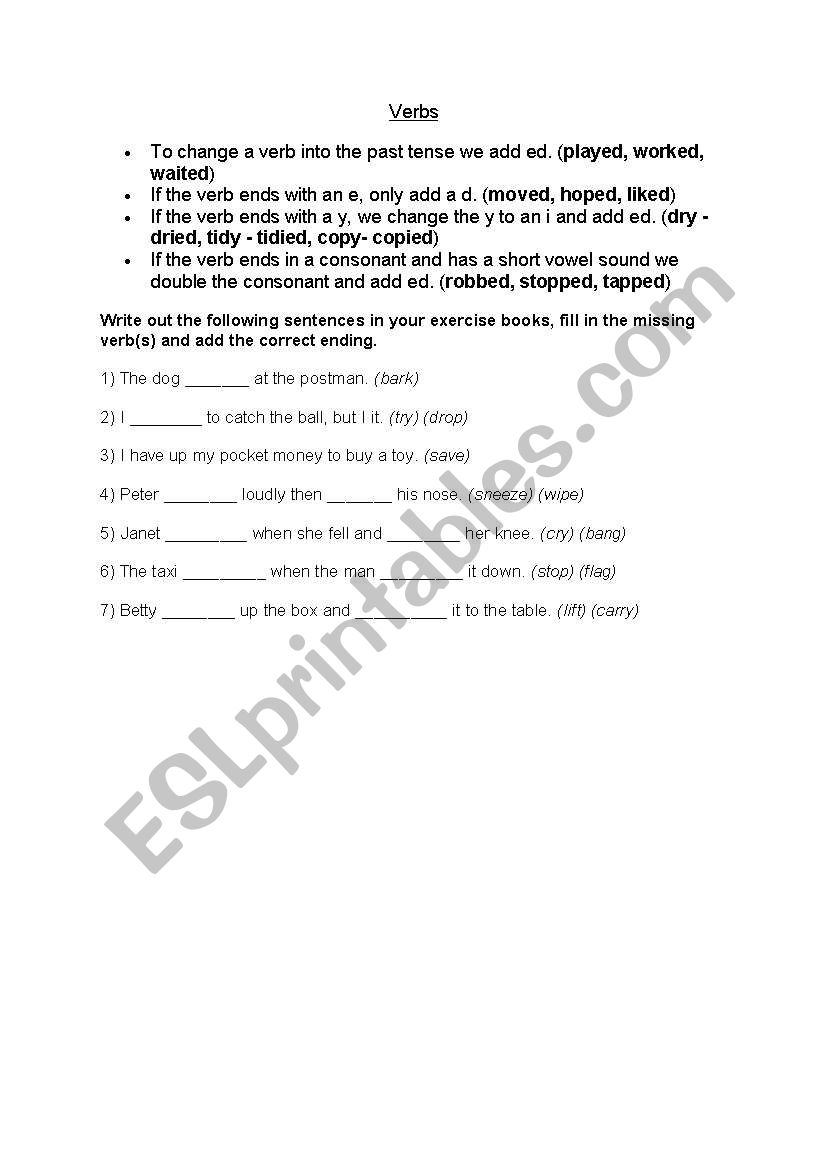 past tense worksheet