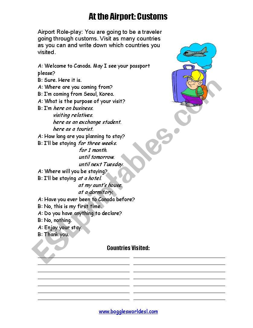At the airport roleplay worksheet