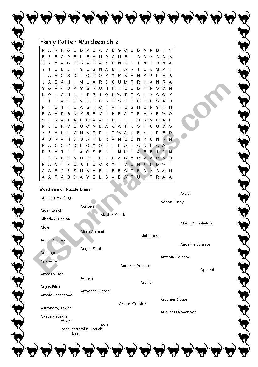 harry potter Movie - word search puzzle 2